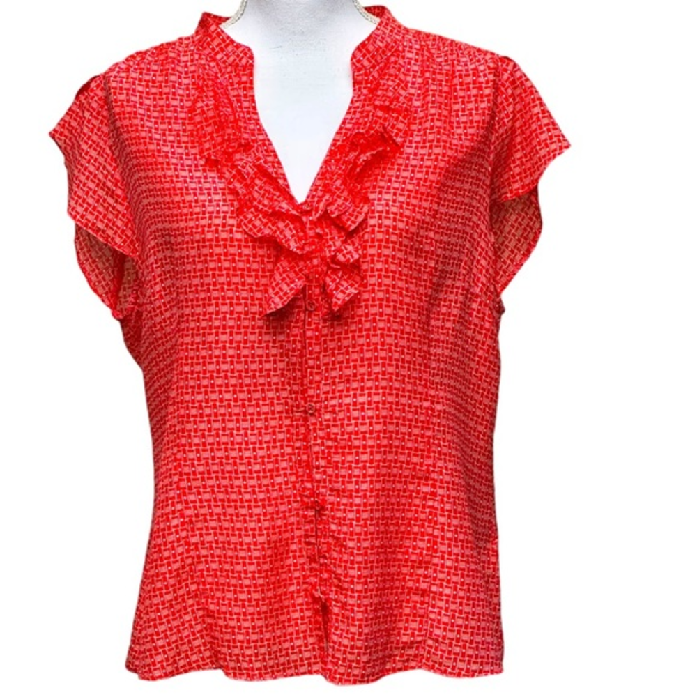 Banana Republic Red Ruffle Blouse